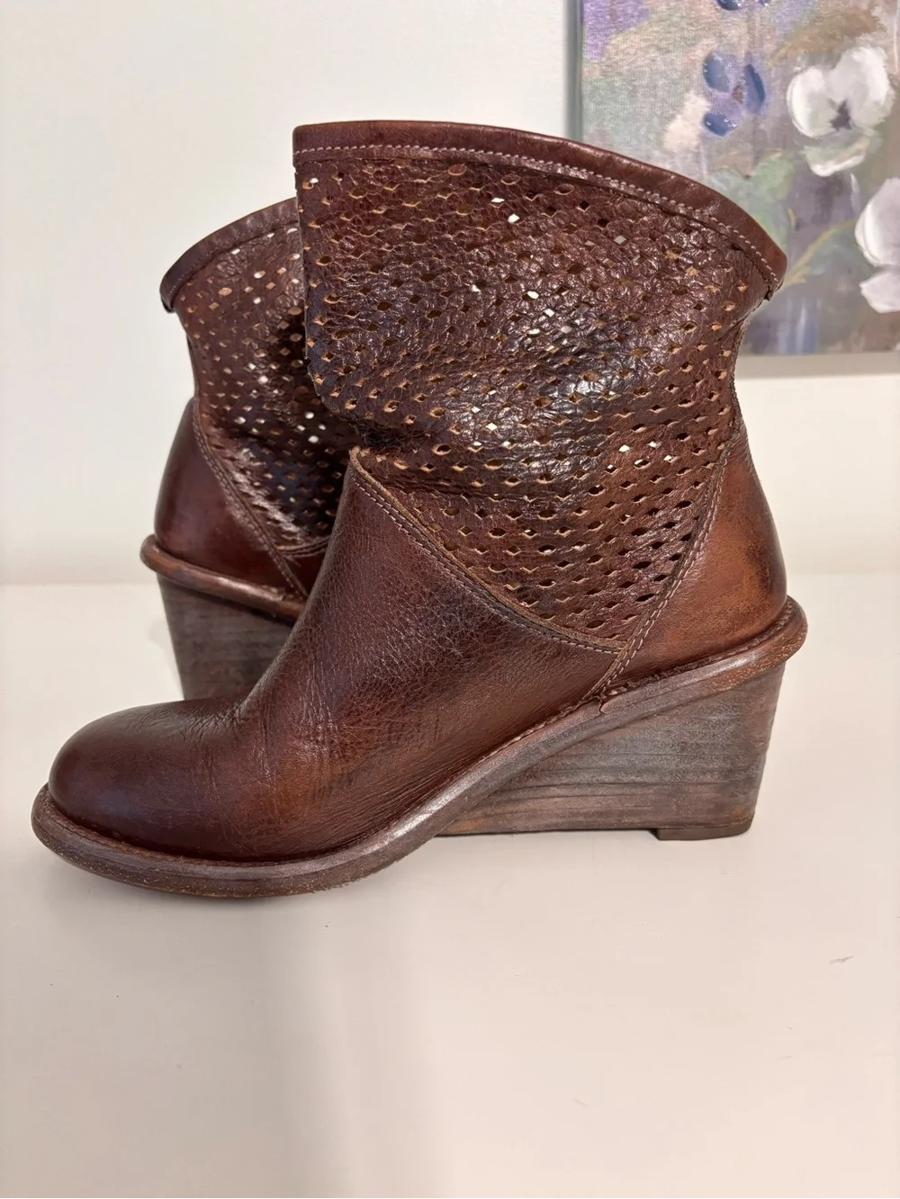 Bed Stu Cobbler Series Ankle Booties Womens Size 8 Brown Leather Wedge Western